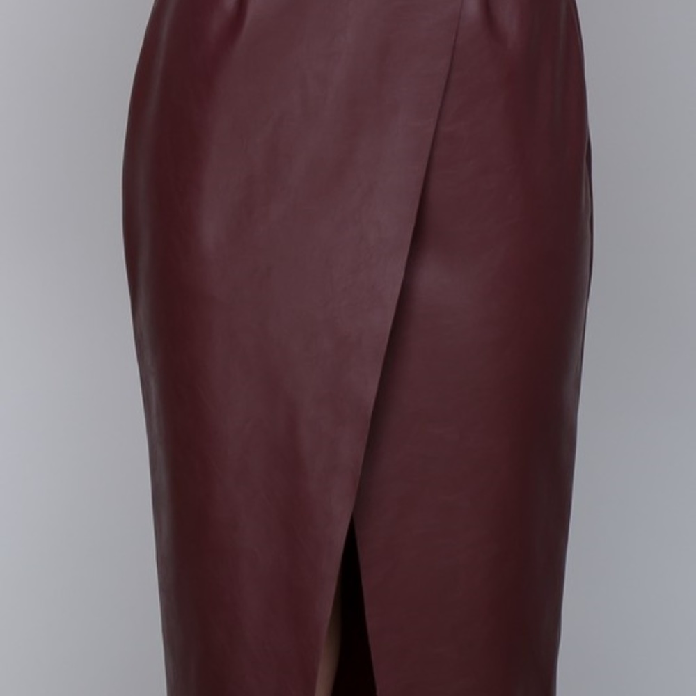 Oxblood Surplice Pleather Skirt - Picture 2 of 5